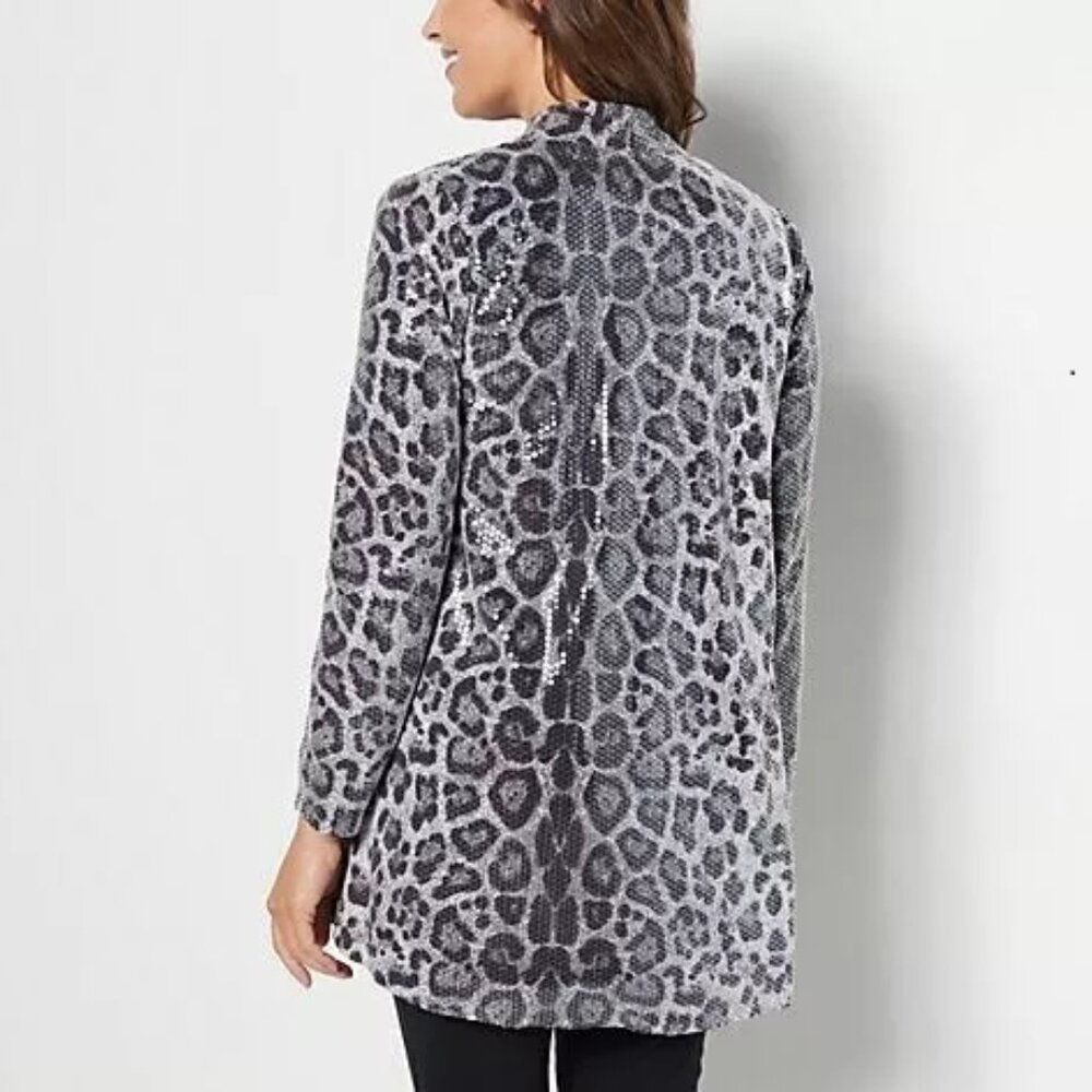 NEW Dennis Basso Printed Sequin Fully Lined Cardigan-Neutral-2X-A462194 - Picture 2 of 2